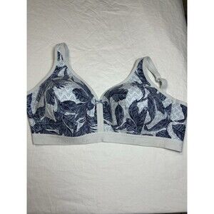Cacique Lightly Lined No-Wire Size 38F Blue Floral Print With Bow Bra Good